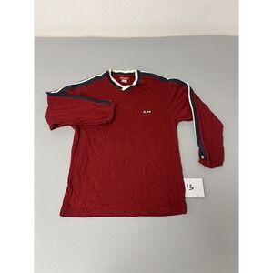UNIONBAY Women's Size L Red Long Sleeve V-Neck Striped Cotton T-Shirt Top